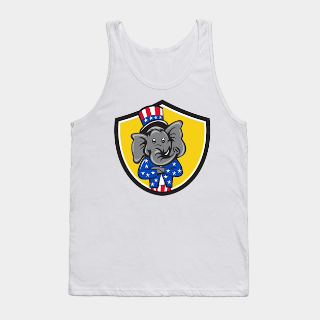 Republican Elephant Mascot Arms Crossed Shield Cartoon Tank Top by retrovectors